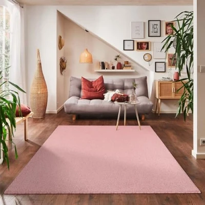 Afbeelding van Effen, kortpolig tapijt voor de woonkamer, super zacht, verkrijgbaar in verschillende kleuren en maten., Kleur: Roze, Maat: 120 x 170 cm