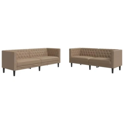 Afbeelding van vidaXL 2 delige Loungeset Chesterfield stijl kunstleer cappuccinokleur