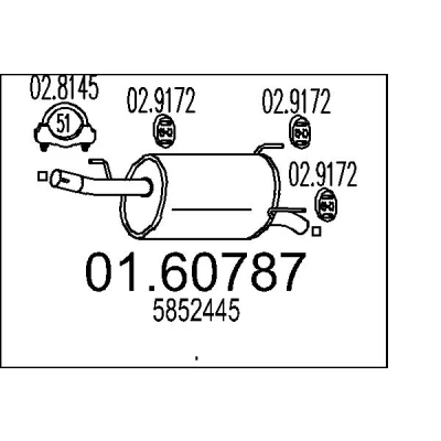 Afbeelding van MTS 01.60787 Einddemper 700mm OPEL: Meriva A (X03) 1.4 16V Twinport, 1.3 CDTI, Twinport LPG, 1.7 DTI 2003 2010