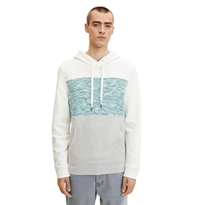 Afbeelding van TOM TAILOR Uomini Hoodie in Colourblocking 1032925, 10332 Off White, M