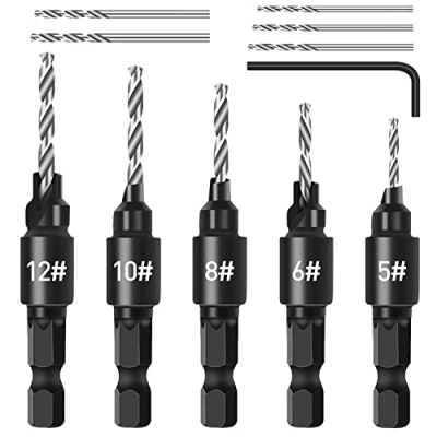 Afbeelding van Verzinkboorset, 5 stuks snelle verandering 1/4 &quot;zeskantschacht verstelbare verzinkset, gratis vervangbare boren met één zeskantsleutel, houtbewerkingsverzinkboorbits
