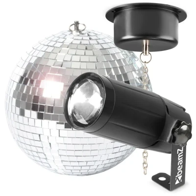 Afbeelding van BeamZ MB20 discobal 20cm met LED pin spot en spiegelbol motor
