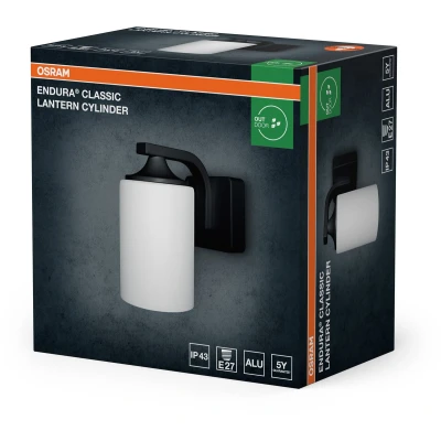 Afbeelding van OSRAM ENDURA Classic wandlamp, zwart, E27, IP43, aluminium behuizing, glazen diffuser, geschikt voor buiten, zonder lamp