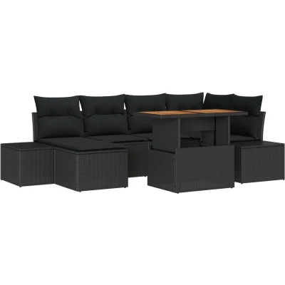 Afbeelding van vidaXL Tuin Sofa Set van 7 Zwart Poly Rattan, Gehard Glas
