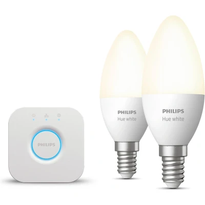 Afbeelding van Philips Hue Starterspakket White E14 2 LED Kaarsampen en Bridge Eenvoudige Installatie Werkt met Alexa Google Home