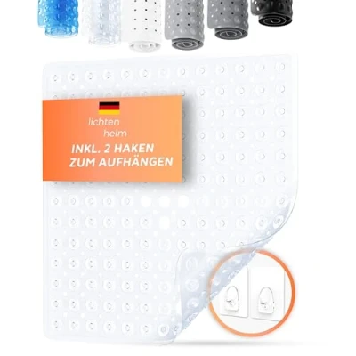 Afbeelding van LICHTENHEIM Douchemat, antislip, gevoelig 53 x cm, inclusief 2 haken, badmat, BPA vrij, schimmelbestendig en wasbaar, doorzichtig