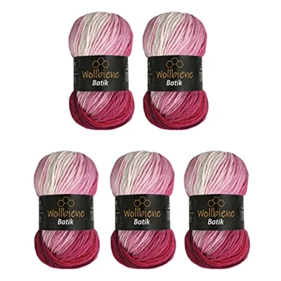 Afbeelding van Wollbiene Batik wol met kleurverloop, meerkleurig, kleur: 5 x 100 g, 500 gram (5300N bessenwit)
