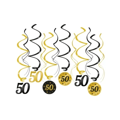 Afbeelding van Hangdecoratie Swirls 50 jaar Classy 70x14cm 6 stuks