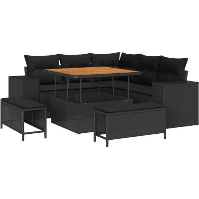 Afbeelding van vidaXL 8 delige Tuin Sofa Set met Kussens Zwart Poly Riet Acacia