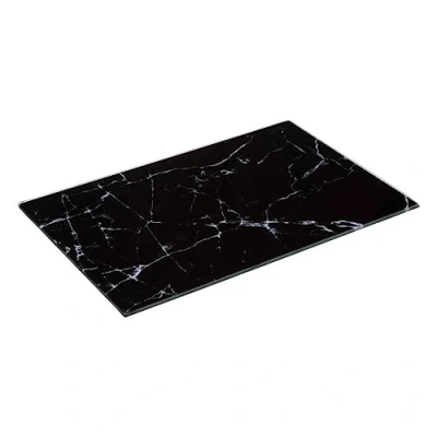 Afbeelding van 5Five snijplank/serveerplank van glas rechthoek zwart met marmer print 30 x 20 cm