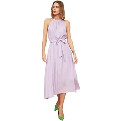 Afbeelding van Trendyol Steen Riem A Lijn Halternek Midi Viscose Geweven Jurk Twoss19El0155