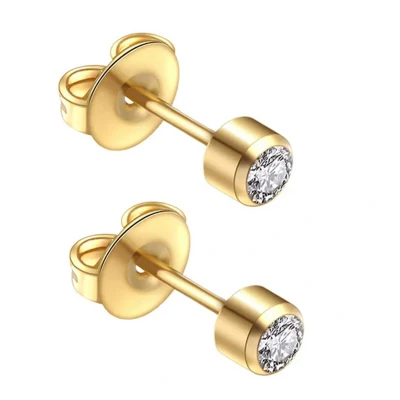 Afbeelding van Caflon 4mm 24K gold plated oorknopjes voor oorschieter hypoallergeen steriel verpakt goudkleurig met naturel steentje geboortesteen april