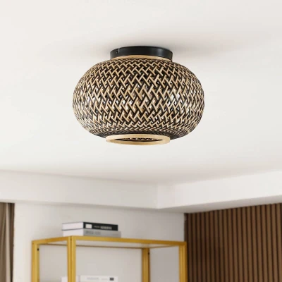 Afbeelding van Lindby plafondlamp 1licht Bamboe, ijzer H: 25.8 cm E27 zwart, donker hout