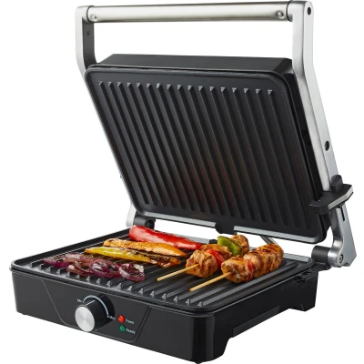 Afbeelding van Tomado TGC4001S Grote contactgrill Instelbare temperatuur Grillapparaat Sandwichmaker Anti aanbaklaag 2000 watt Zwart/RVS