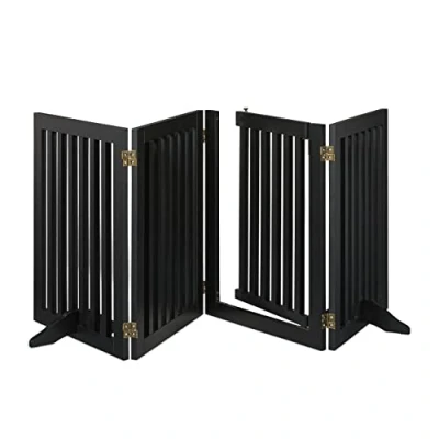 Afbeelding van Relaxdays veiligheidshekje, zonder boren, met deur, HxB: 70 x 207 cm, opvouwbaar, voeten, kinderen &amp; honden, zwart