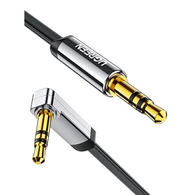 Afbeelding van UGREEN 3.5 naar mm Audio Kabel Aansluiting 90 Graden Platte Nylon Kabel, Zilver (0.5M)