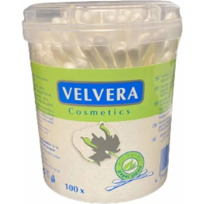 Afbeelding van Velvera Cosmetics Wattenstaafjes 7,5 cm. in Plastic Doos 100 stuks
