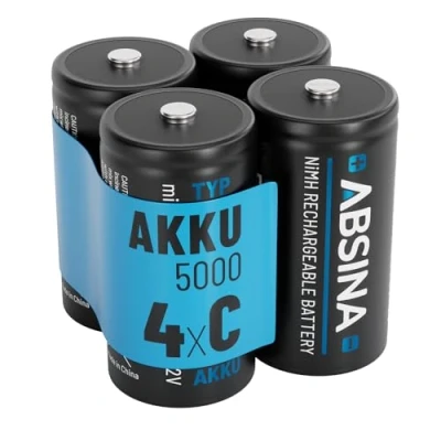 Afbeelding van ABSINA 4X batterijen C Baby LR 14 oplaadbaar 5000 met lage zelfontlading NiMH min. 4500mAh &amp; 1,2 V batterij, batterijen, C, batterij LR14
