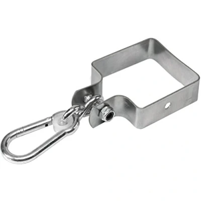 Afbeelding van Loggyland Schommelklem, vierkant, 10 x cm, rondom voor kanthout, met karabijnhaak om op te hangen de schommelstoel, grijs