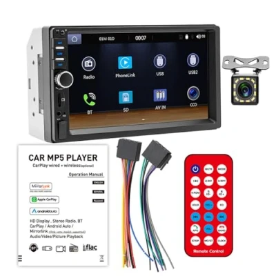 Afbeelding van 7&quot; 2 DIN Bluetooth autoradio, touchscreen spiegel Link Auto Audio MP5 MP4 speler ondersteuning Bluetooth/Audio 1080P video USB/SD/AUX in handsfree 7012B met achteruitrijcamera