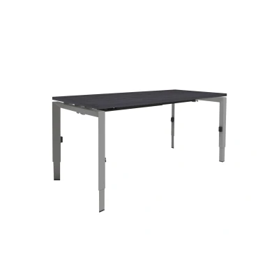 Afbeelding van Linesto N3 bureau, hoogte instelbaar (65 85cm) met 180x80cm Schaduwzwart zwevend 25mm blad en aluminium (RAL9006) vierpoot N frame (poot driehoekig 50x50x75 mm.), (met geïntegreerde kabelgoot)