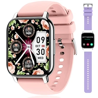 Afbeelding van Popglory smartwatch met tekst en oproep, 1,85 inch voor dames heren, fitness tracker horloge bloeddruk, SpO2, hartslag, slaapmonitor stapcalorieteller Android iOS