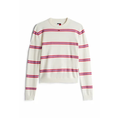 Afbeelding van Tommy Jeans Trui &#039;Essential&#039; navy / lavendel framboos wit