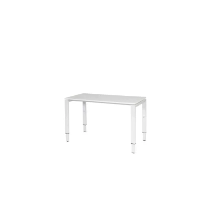 Afbeelding van Domino bureau, hoogte instelbaar (62 85cm) met 120x60cm &#039;zwevend&#039; krijtwit 25mm blad en wit (RAL9010) N poot frame.