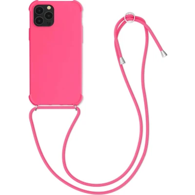 Afbeelding van kwmobile telefoonhoesjegeschikt voor Apple iPhone 12 / Pro Hoesje van siliconen met telefoonkoord In neon roze