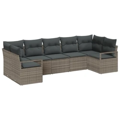 Afbeelding van vidaXL 7 Delige Tuin Sofa Set Met Kussens Grijs Poly Riet