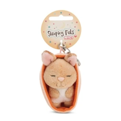 Afbeelding van NICI 61604 Sleutelhanger &quot;Sleeping Pets&quot; haas, 8 cm, in mandje, bruin, trouwe metgezel voor rugzak of tas, sleutelhouder klein en groot