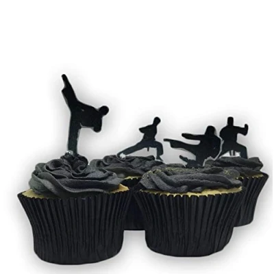 Afbeelding van 30 Stand Up Karate Judo Vechtsporten Silhouet Thema Eetbare Wafel Papier Cake Toppers Decoraties
