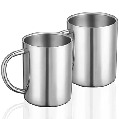 Afbeelding van Bidponds 2 verpakkingen 13 oz/400ml dubbelwandige roestvrijstalen koffiemok, metalen theekop met handvat, reizen camping mokken, set van mokken