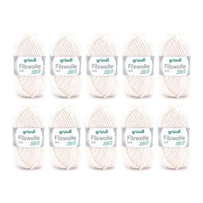 Afbeelding van Gründl Viltwol uni (wol voor vilten, breien en haken, garen van 100% scheerwol, 50 g / m, naalddikte: 8 9, 10 x g), crème, 31 32 7,5 cm