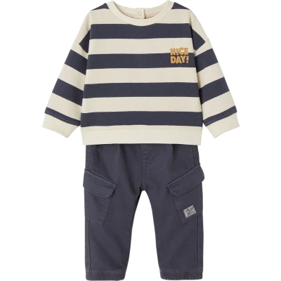 Afbeelding van Vertbaudet Set gestreepte sweater + battlebroek babyjongen