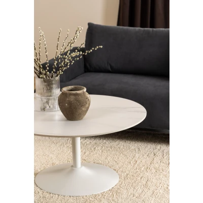 Afbeelding van Salontafel Hjulby ø90 cm met wit keramiek blad