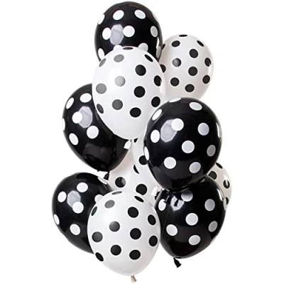 Afbeelding van Ballon set zwart wit stippen 12 stuks