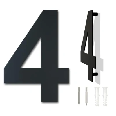 Afbeelding van Geborsteld modern roestvrij staal huisnummer 152mm hoog zwarte coating, zwevende verschijning (nummer 4)