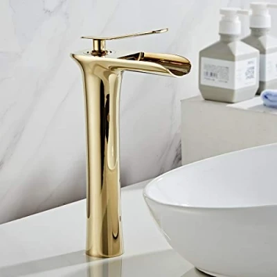 Afbeelding van AIMADI Kraan Badkamer Waterval Wastafelkraan Hoge Opzetwastafel Gouden