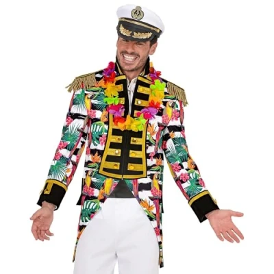 Afbeelding van Widmann 51451 Hawaii Parade Frack, tuinuniform, bloemen, palmbladeren, circusdirector, kostuum, carnaval, themafeest, heren, meerkleurig, S