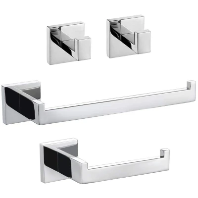 Afbeelding van TURS 4 Delige Badkamer Accessoire Set Roestvrij Stalen Toiletpapier Houder Handdoek Bar / Gewaad Haak Wandbevestiging, Gepolijste Afwerking, Q7X4 P