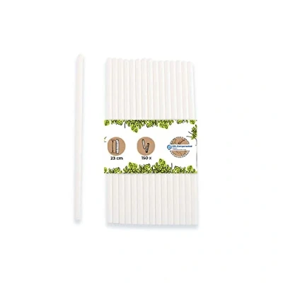 Afbeelding van GREENBOX Jumbo papieren rietjes, 23 cm, Ø 8 mm, biologisch afbreekbaar, witte milieuvriendelijk, feestrietjes voor smoothies, 150 stuks