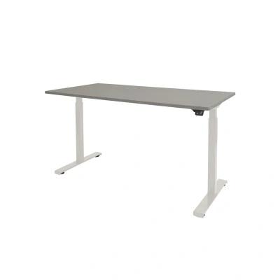 Afbeelding van Dextro basic zit/sta 120x80cm, electrisch hoogte verstelbare werkplek, T poot frame. Frame kleur wit (RAL9010) en blad licht grijs.