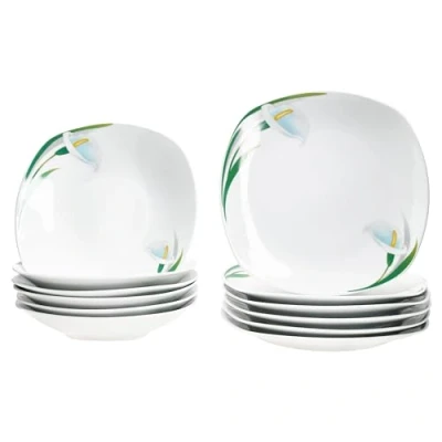 Afbeelding van 12 delig servies WIT CALLA porselein voor 6 personen