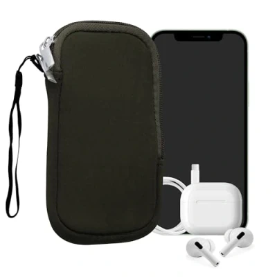 Afbeelding van kwmobile telefoontasje universeel voor M 5,5&quot; smartphones 15,2 x 8,3 cm Hoesje met rits en polslusje In donkergroen