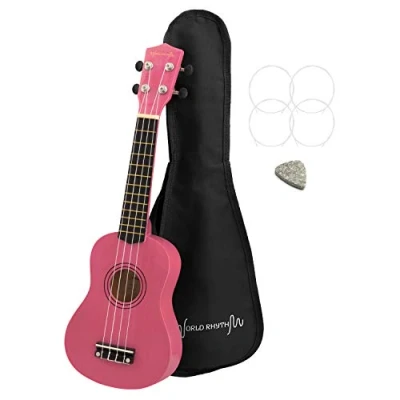 Afbeelding van Wereld Ritme Soprano Ukulele Beginner Uke Finish met Gig Bag, Spare Snaren &amp; Vilt Pick standard roze