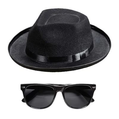 Afbeelding van W WIDMANN MILANO Party Fashion 95715 Blues Man set, hoed en bril, rockster, popster, gangster, maffiaboss, themafeest, carnaval
