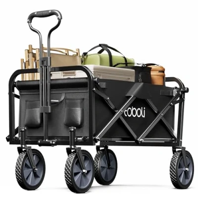 Afbeelding van Toboli opvouwbare bolderkar met verlengbare handgrepen offroad zwarte handkar voor transport 100 kg