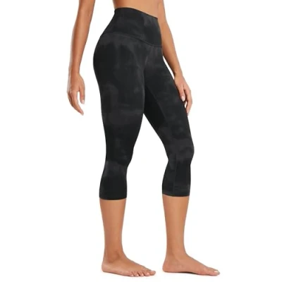 Afbeelding van CRZ Yoga Womens Butterluxe Hoge Taille Lounge Legging 19 Inches met Workout Leggings Botery Zachte Capris Broek Black Tie Dye Flowers XL