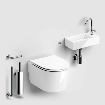 Afbeelding van Toilet met fontein en Accessoires Clou InBe Glanzend Wit